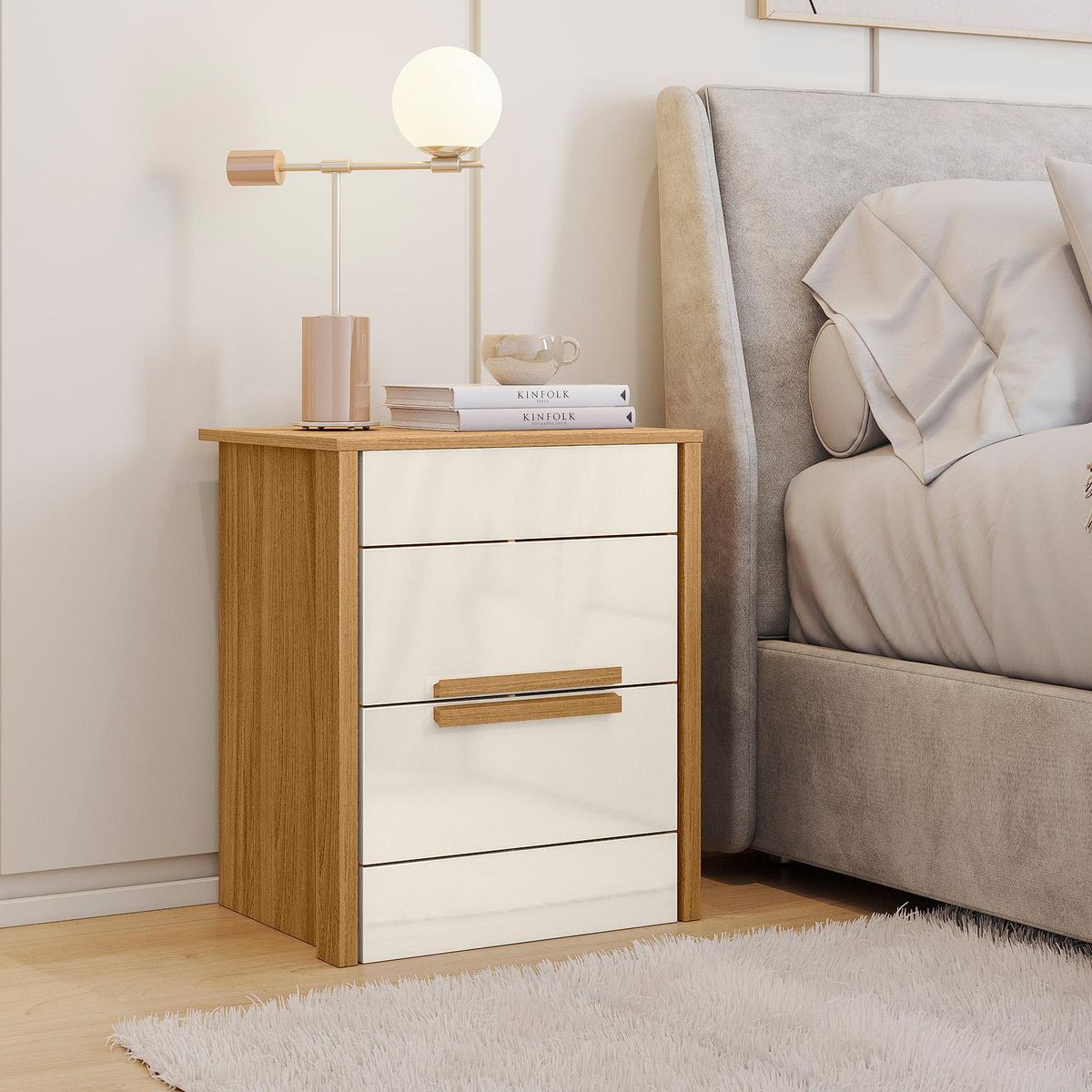 CASA BONITA - Velador 2 Cajón(es) Paris 51x61x39 cm Roble