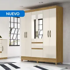 CASA BONITA - Ropero 6 Puerta(s) 2 Cajón(es) 5 Repisa(s) 162x204x47 cm Roble, blanco