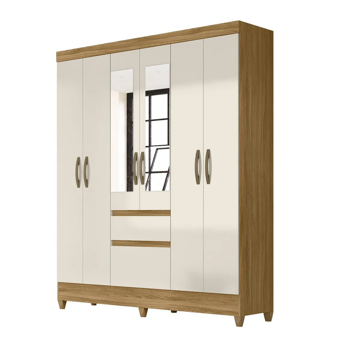 CASA BONITA - Ropero 6 Puerta(s) 2 Cajón(es) 5 Repisa(s) 162x204x47 cm Roble, blanco