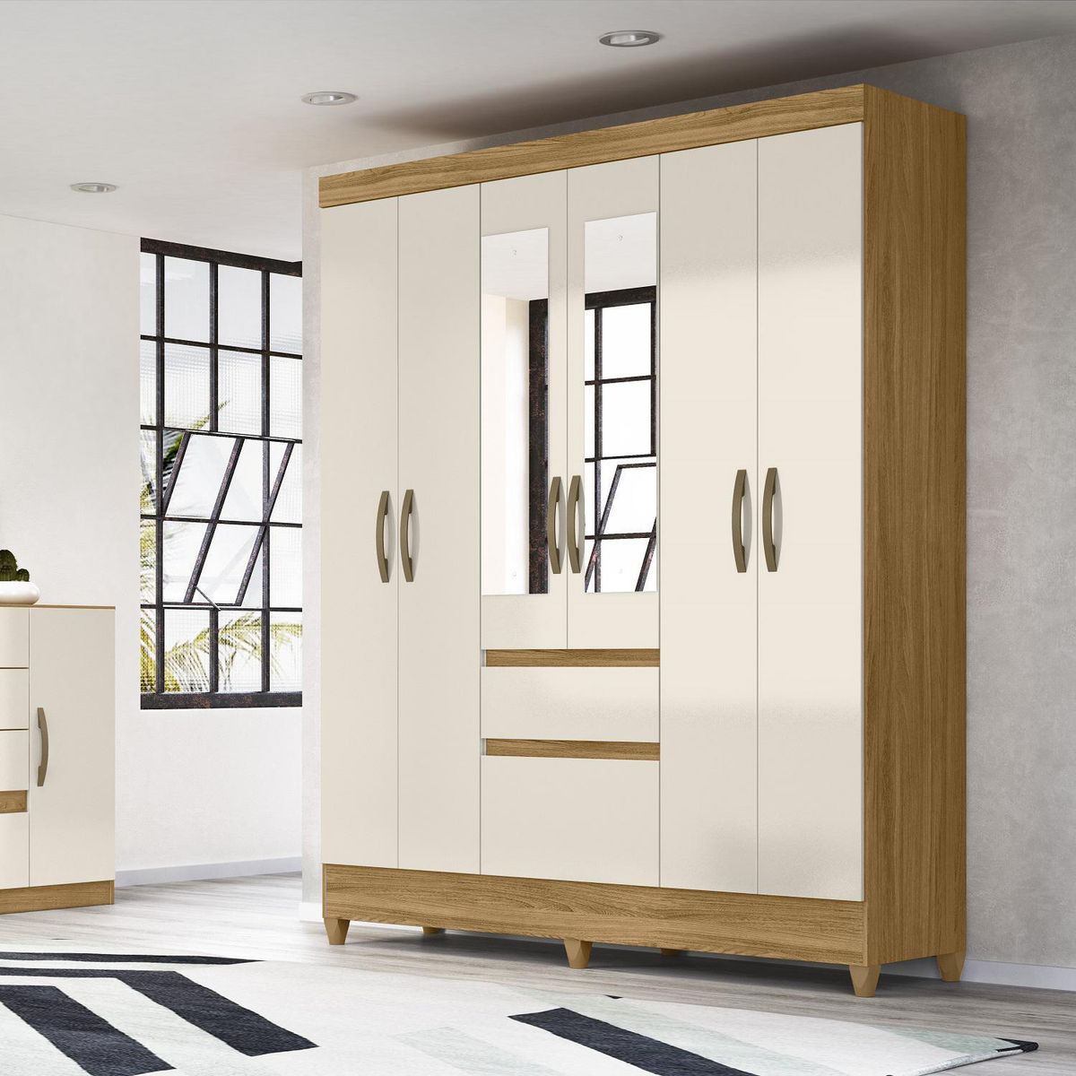 CASA BONITA - Ropero 6 Puerta(s) 2 Cajón(es) 5 Repisa(s) 162x204x47 cm Roble, blanco