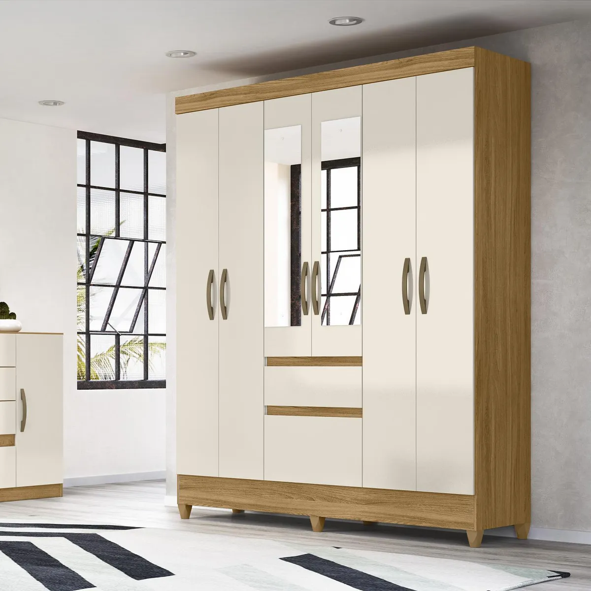 CASA BONITA - Ropero 6 Puerta(s) 2 Cajón(es) 5 Repisa(s) 162x204x47 cm Roble, blanco