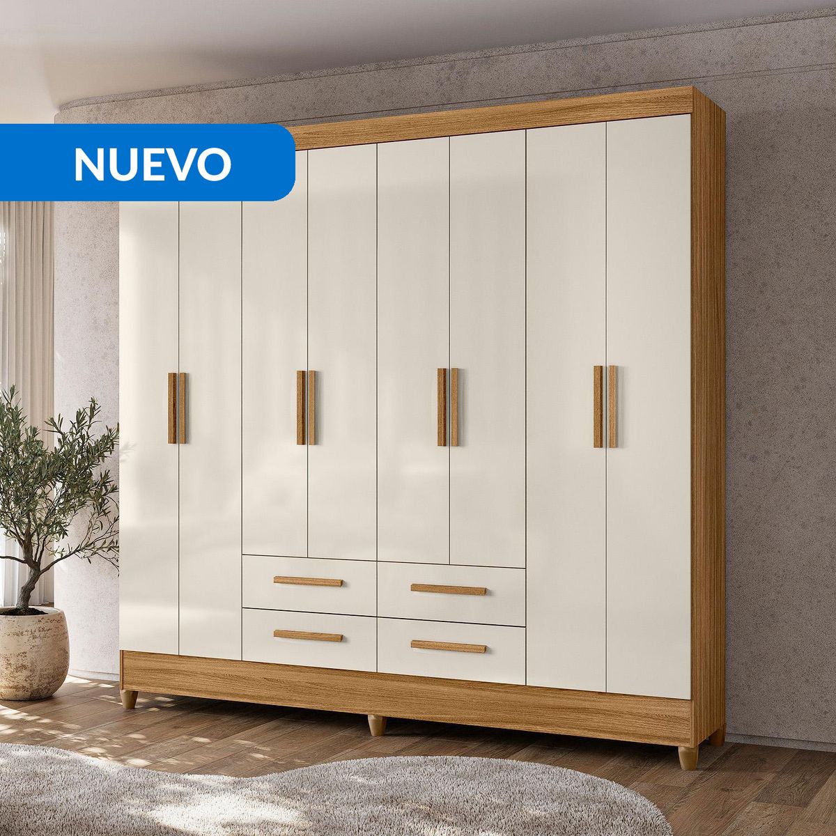 CASA BONITA - Ropero 8 Puerta(s) 4 Cajón(es) 10 Repisa(s) 204x204x47 cm Roble, Crudo