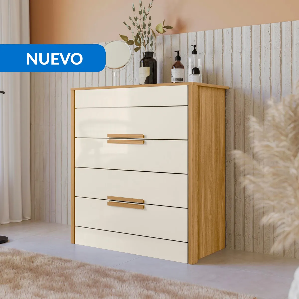 CASA BONITA - Cómoda 4 Cajón(es) Paris 86x103x47 cm Roble, Crudo