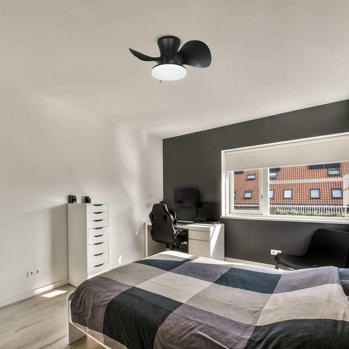 JUST HOME COLLECTION - Ventilador de Techo Led Tom 3 aspas con control negro