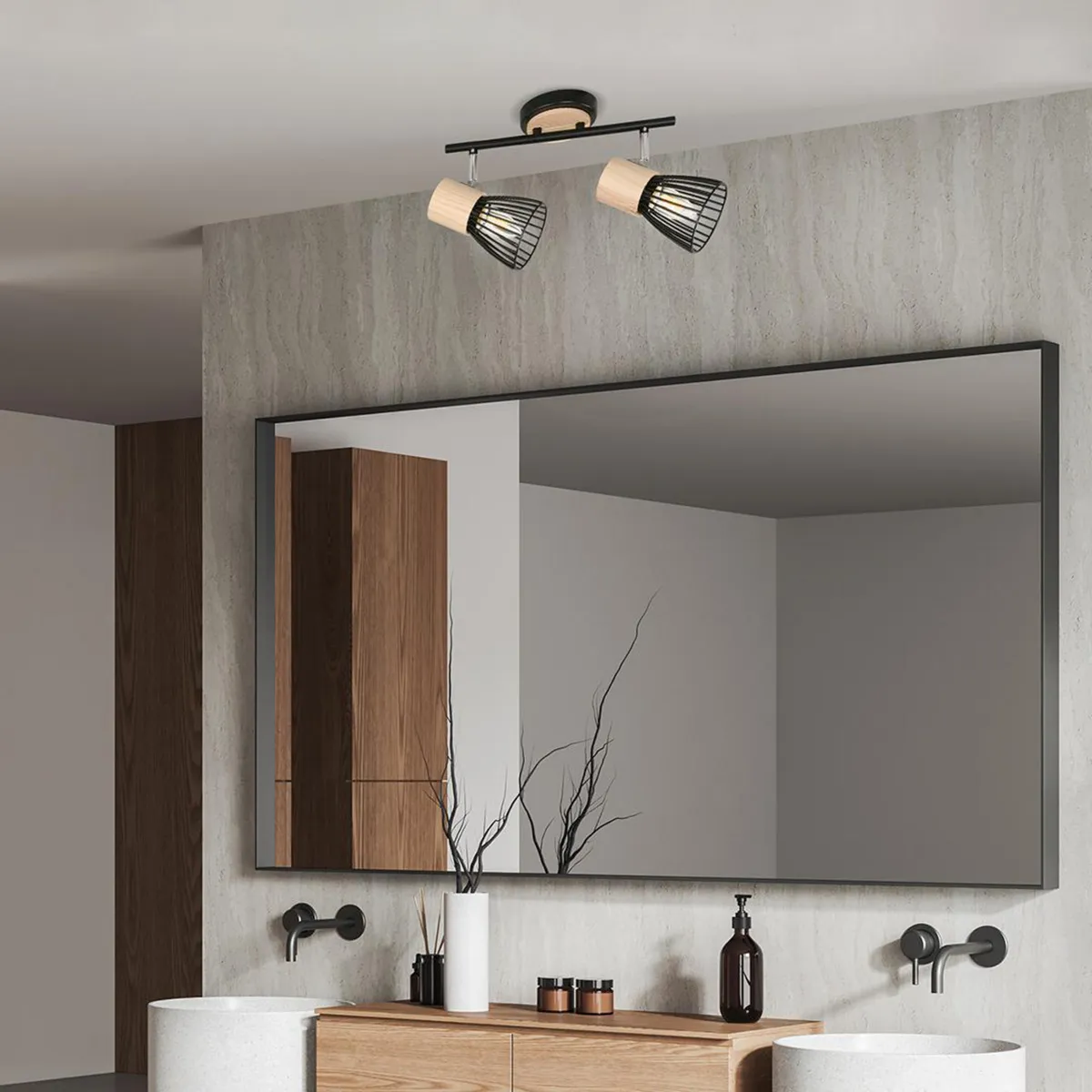 JUST HOME COLLECTION - Foco Interior Direccional Boston 2 Luces Madera y Metal