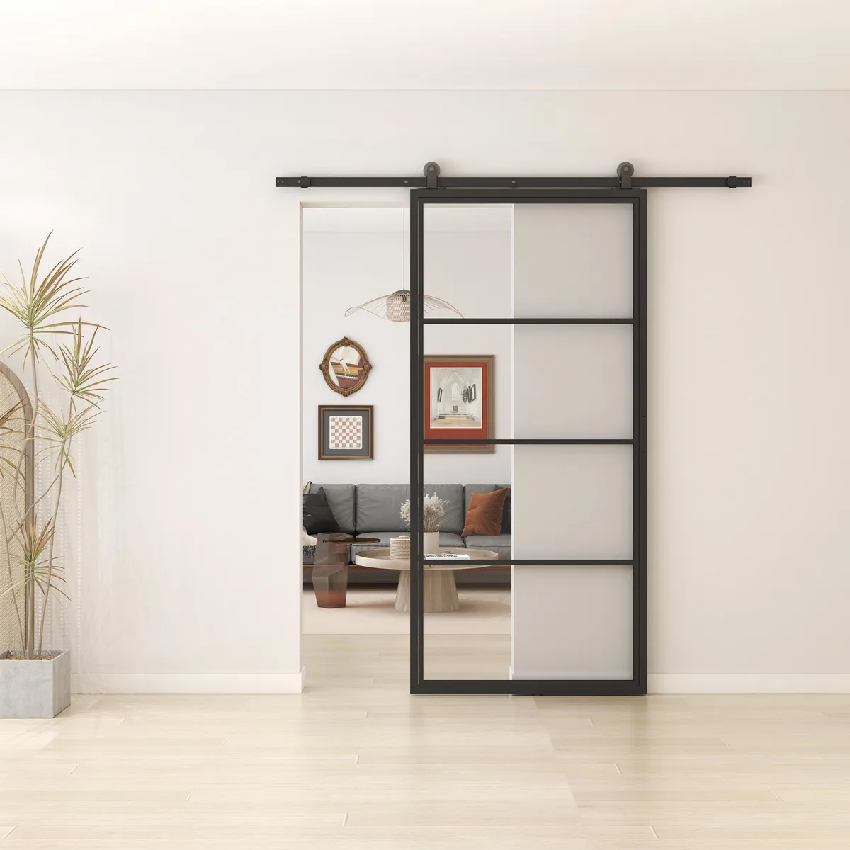 HOLZTEK - Puerta Corredera 4 Paneles Con Kit 83X204 Cm