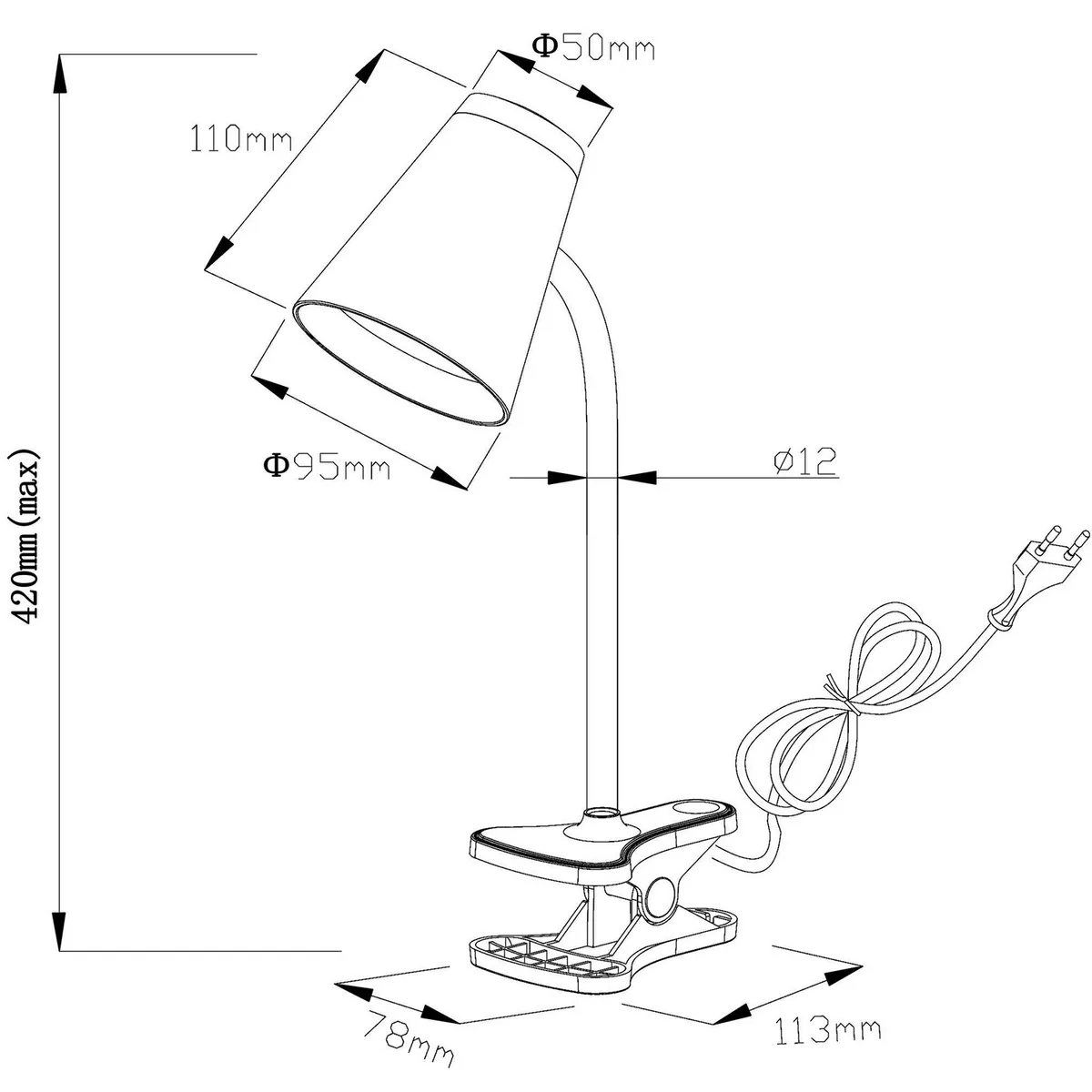 JUST HOME COLLECTION - Lampara para Leer Led Clip Narva Blanco 8x43 cm