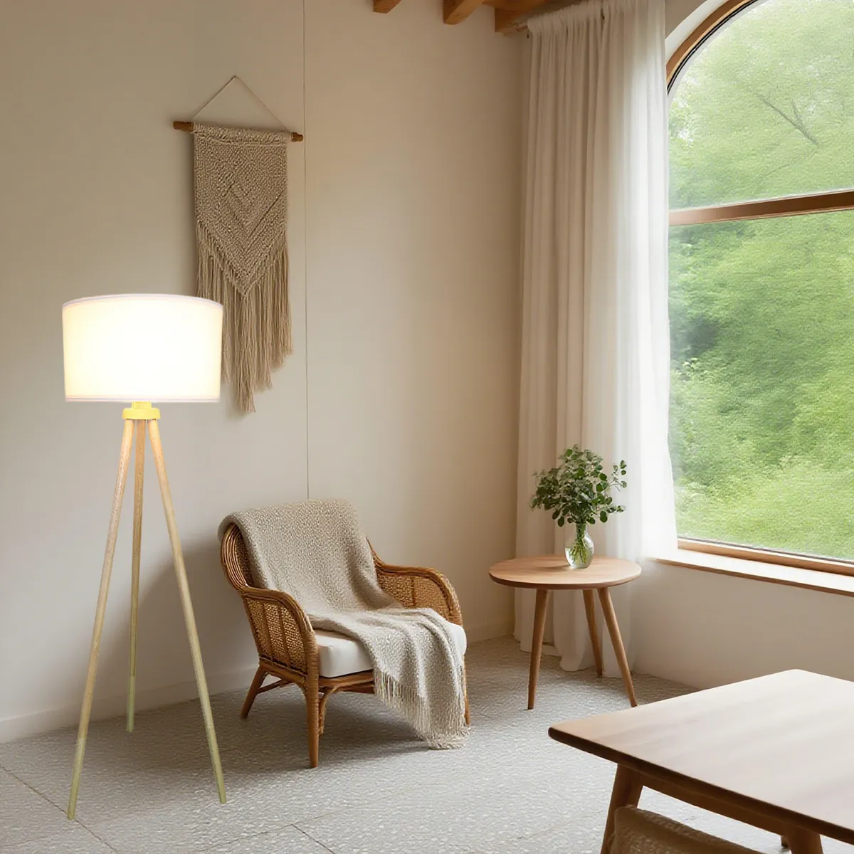 JUST HOME COLLECTION - Lampara de Pie Trípode Madera Balush 40x149 cm