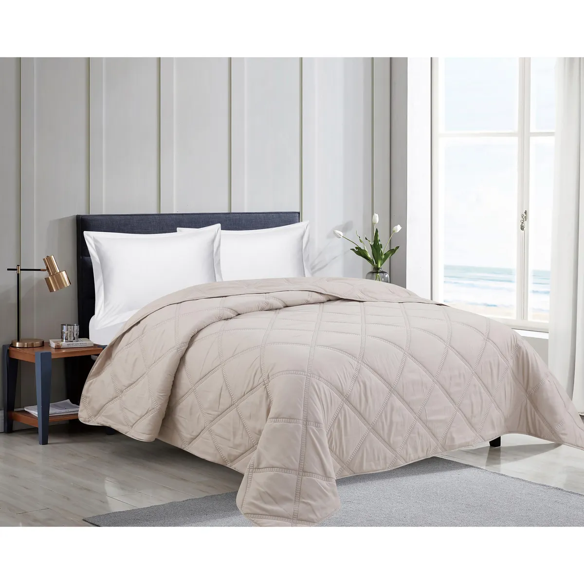 Cubrecama Quilt 1.5 plazas Unicolor Cuadros, marca JUST HOME COLLECTION - Foto 2