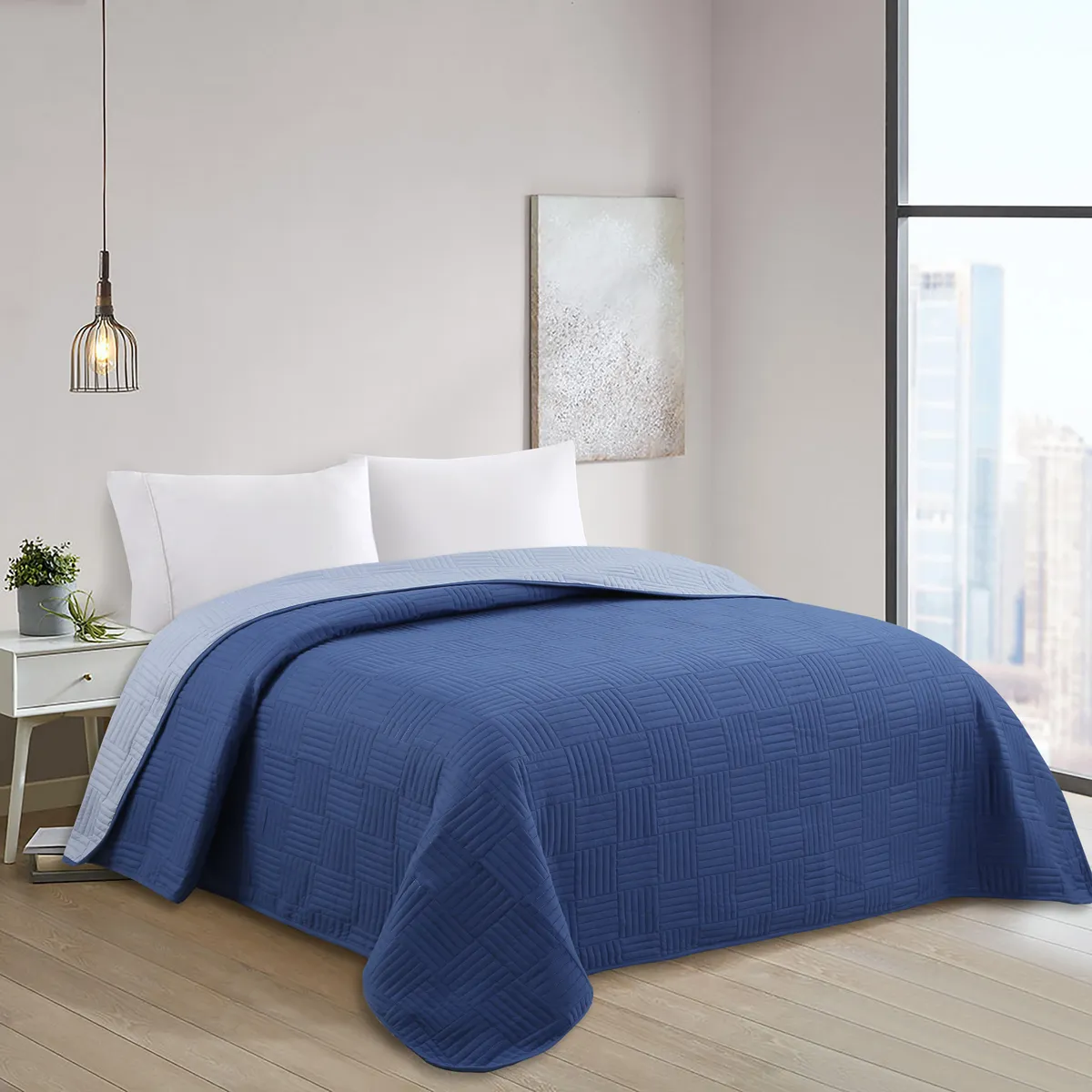 JUST HOME COLLECTION - Quilt 1.5 plazas Bicolor Azul 
