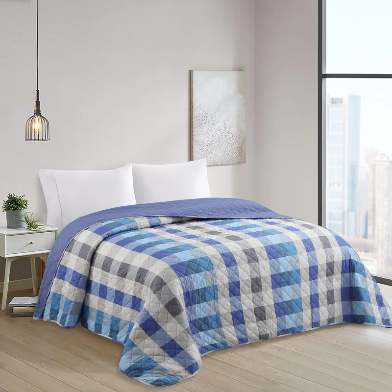 JUST HOME COLLECTION - Quilt 1.5 plazas Cuadros Azul 