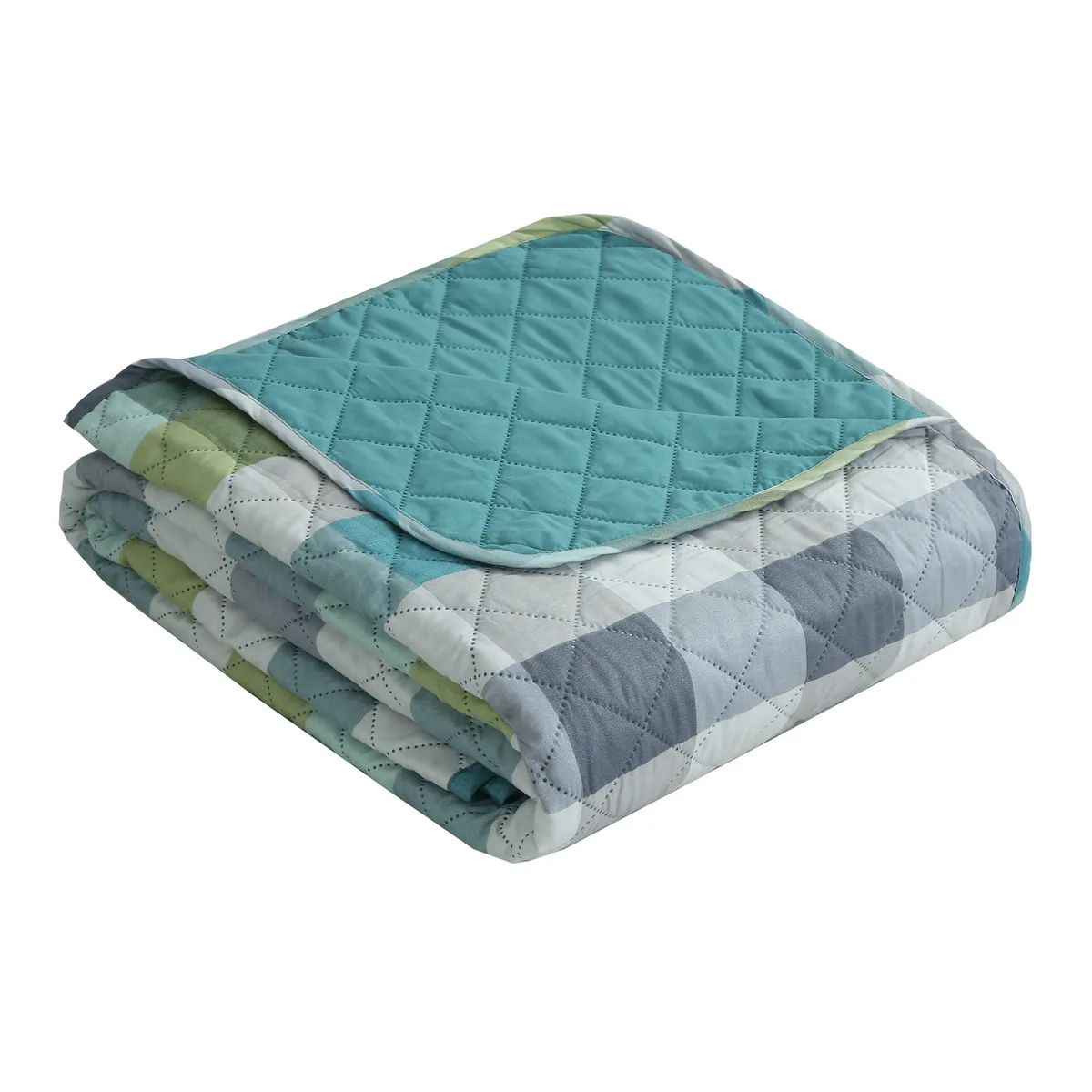 JUST HOME COLLECTION - Quilt 1.5 plazas Cuadros Verde 