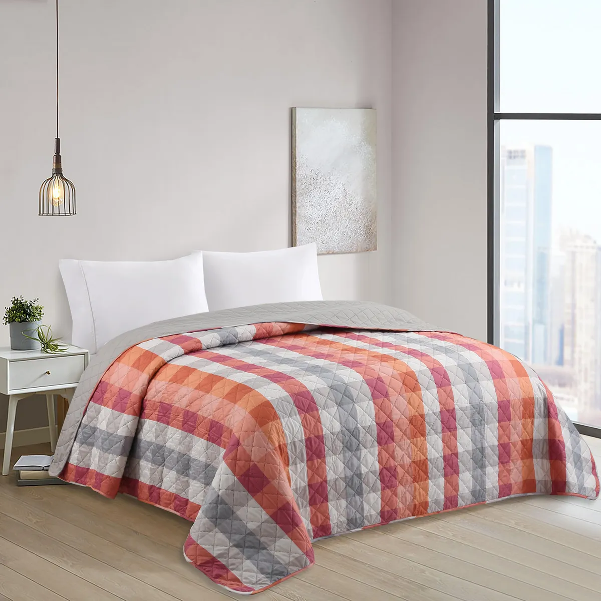 JUST HOME COLLECTION - Quilt 1.5 plazas Cuadros Coral 
