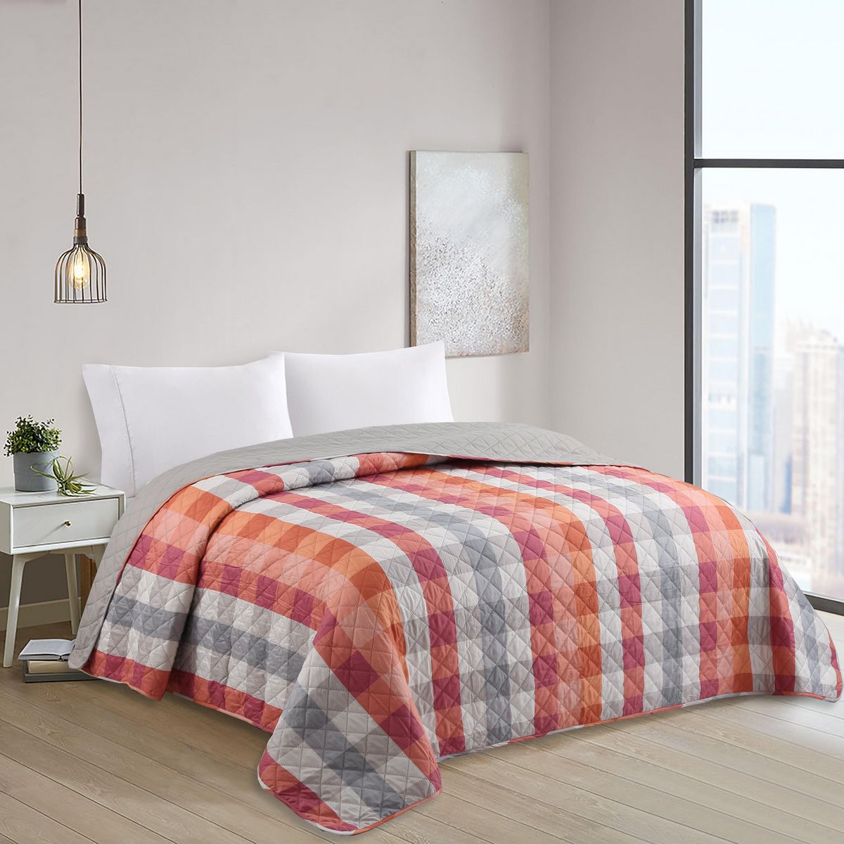 JUST HOME COLLECTION - Quilt 1.5 plazas Cuadros Coral 