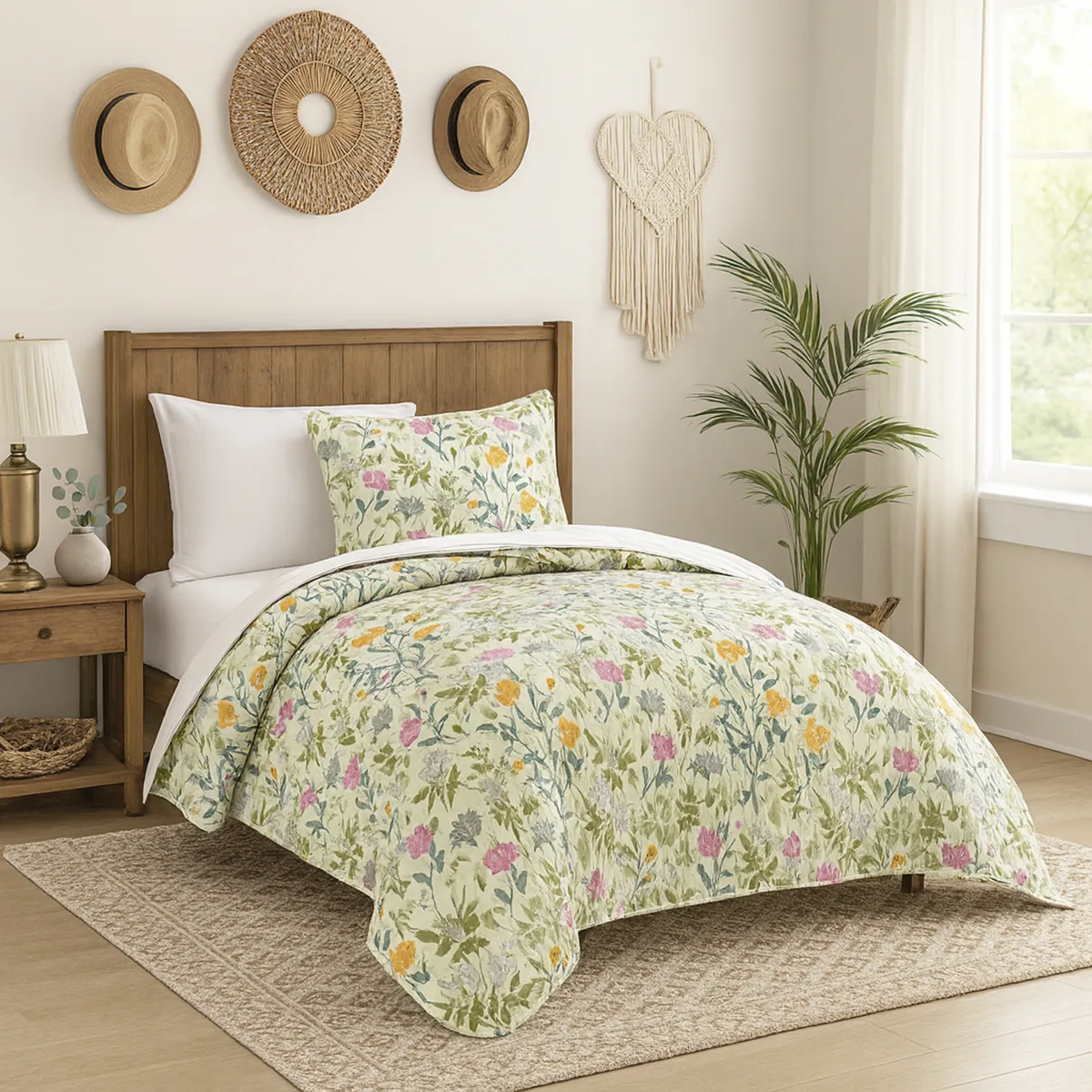 JUST HOME COLLECTION - Cubrecama Quilt Boho Floral Reversible