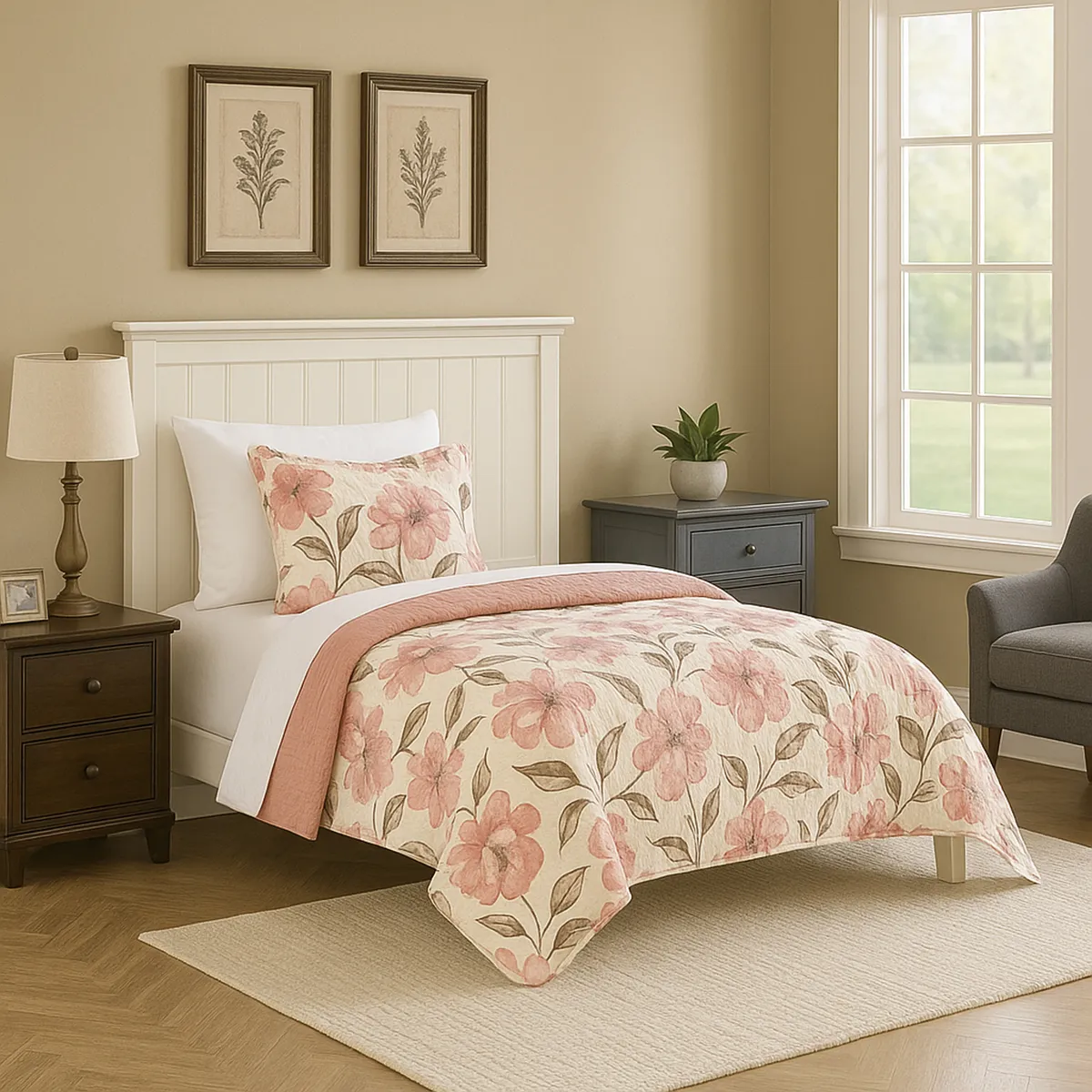 JUST HOME COLLECTION - Cubrecama Quilt Clasico Floral Reversible