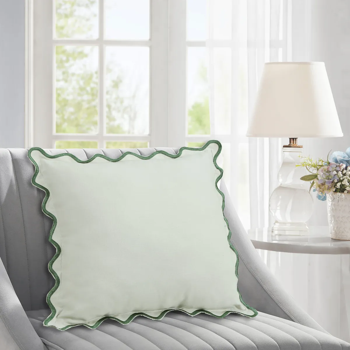 JUST HOME COLLECTION - Cojín Decorativo Boho Rayas Onduladas Verdes 45x45 cm