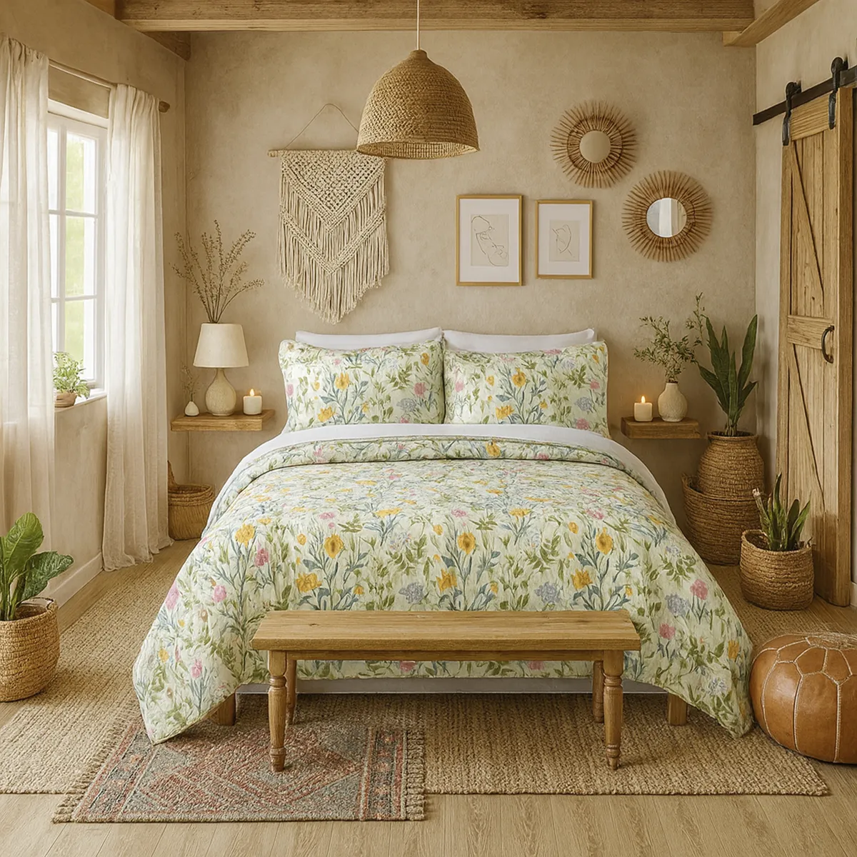 JUST HOME COLLECTION - Cubrecama Quilt Boho Floral Reversible