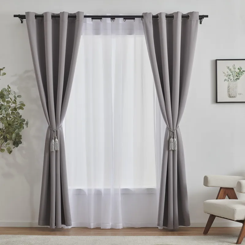 JUST HOME COLLECTION - Combo 2 Paños Cortina Sun out 140x240 cm Gris