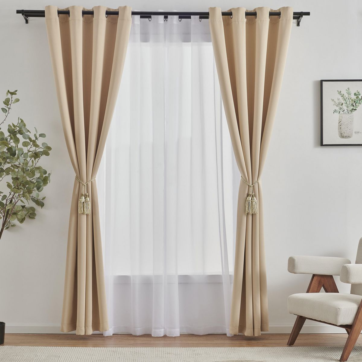 JUST HOME COLLECTION - Combo 2 Paños Cortina Sun out + Velo 140x240 cm