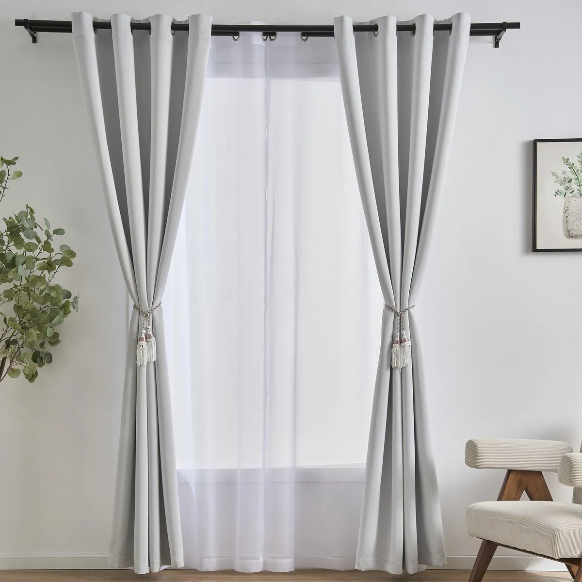 JUST HOME COLLECTION - Combo 2 Paños Cortina Sun out + Velo 140x240 cm