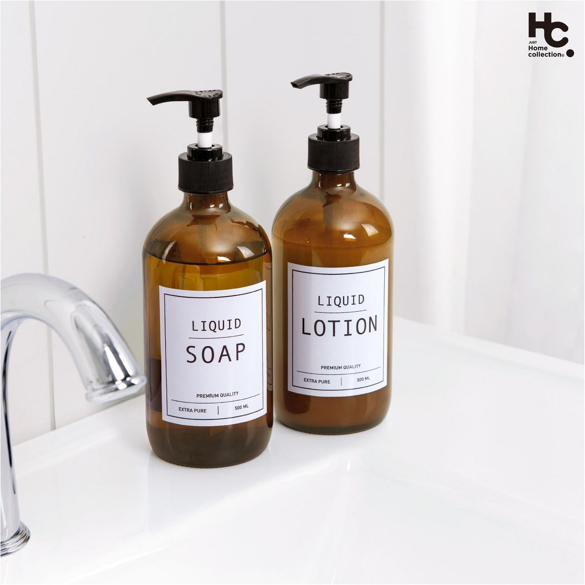 JUST HOME COLLECTION - Set 2 Dispensadores Baño Ambar Jabón y Crema