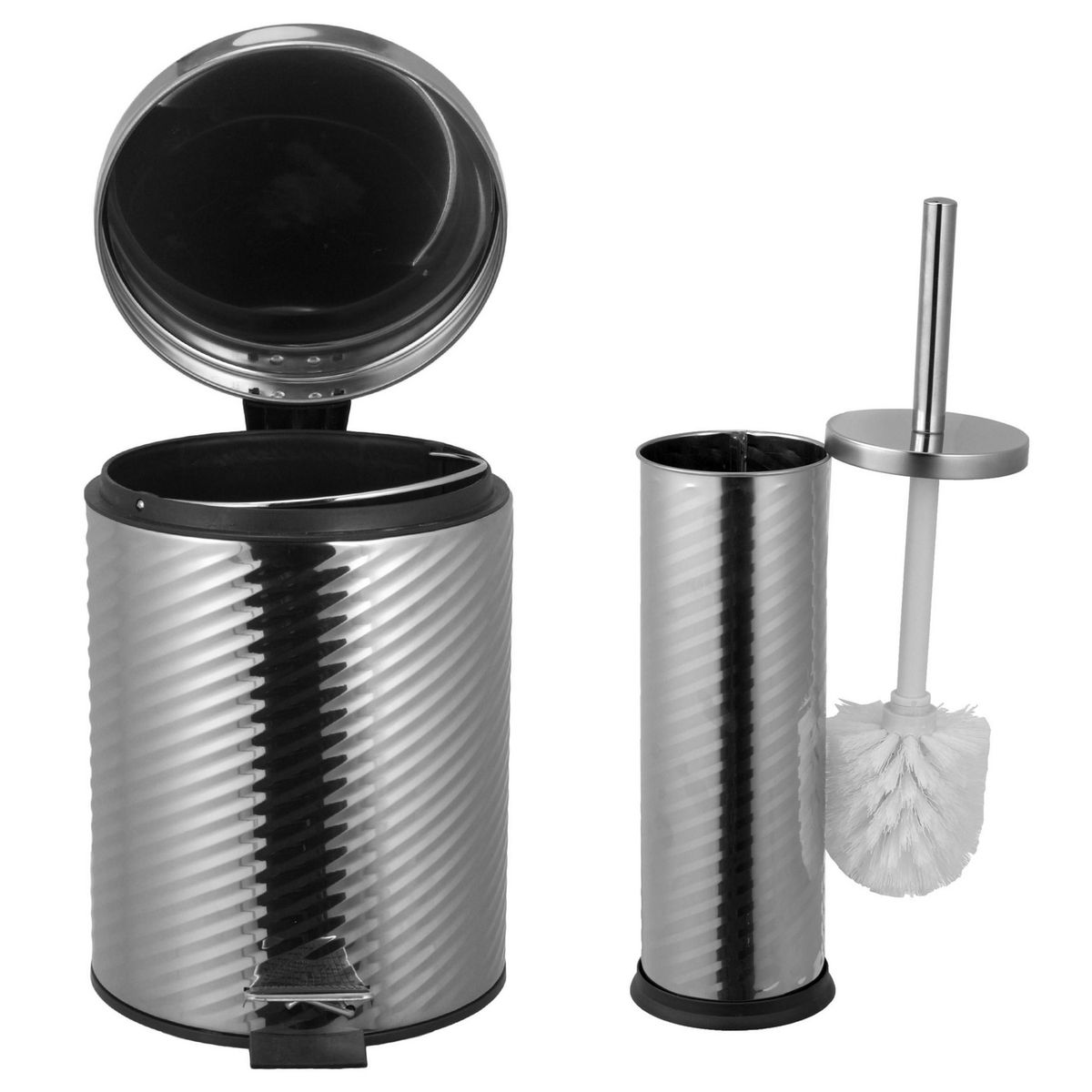 JUST HOME COLLECTION - Set basurero y Cepillo 3 Litros Metal Blanco