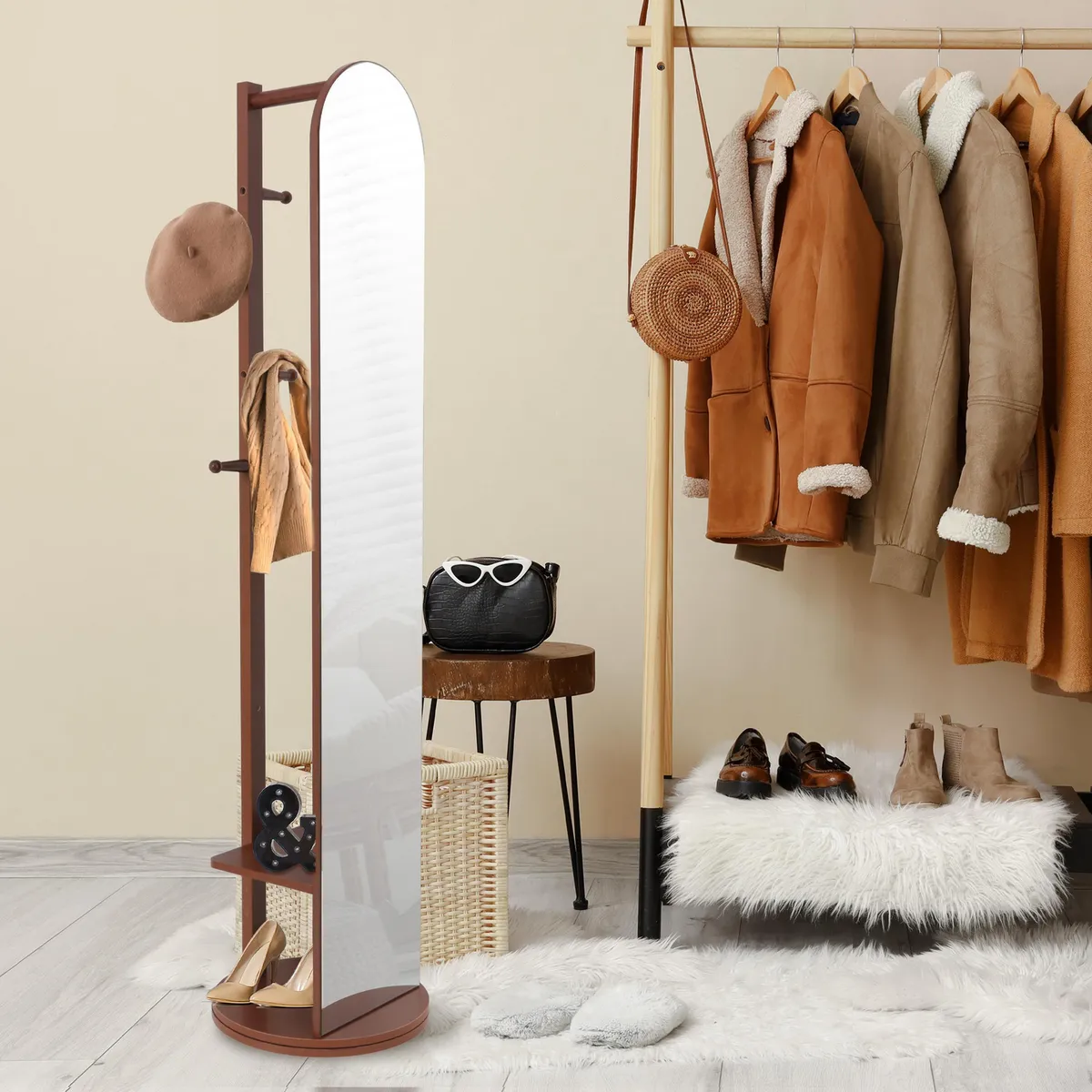 JUST HOME COLLECTION - Espejo Joyero Organizador Perchero y Repisa 40x165cm Café Cuerpo Entero