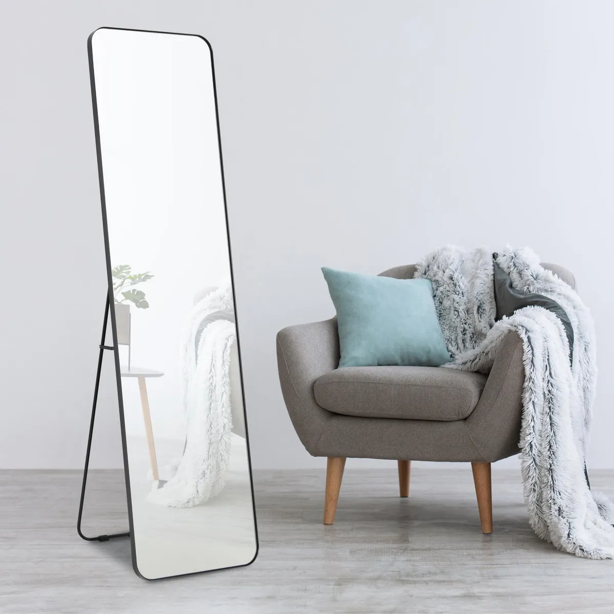 JUST HOME COLLECTION - Espejo Pedestal Decorativo Rectangular 40x150 cm Negro