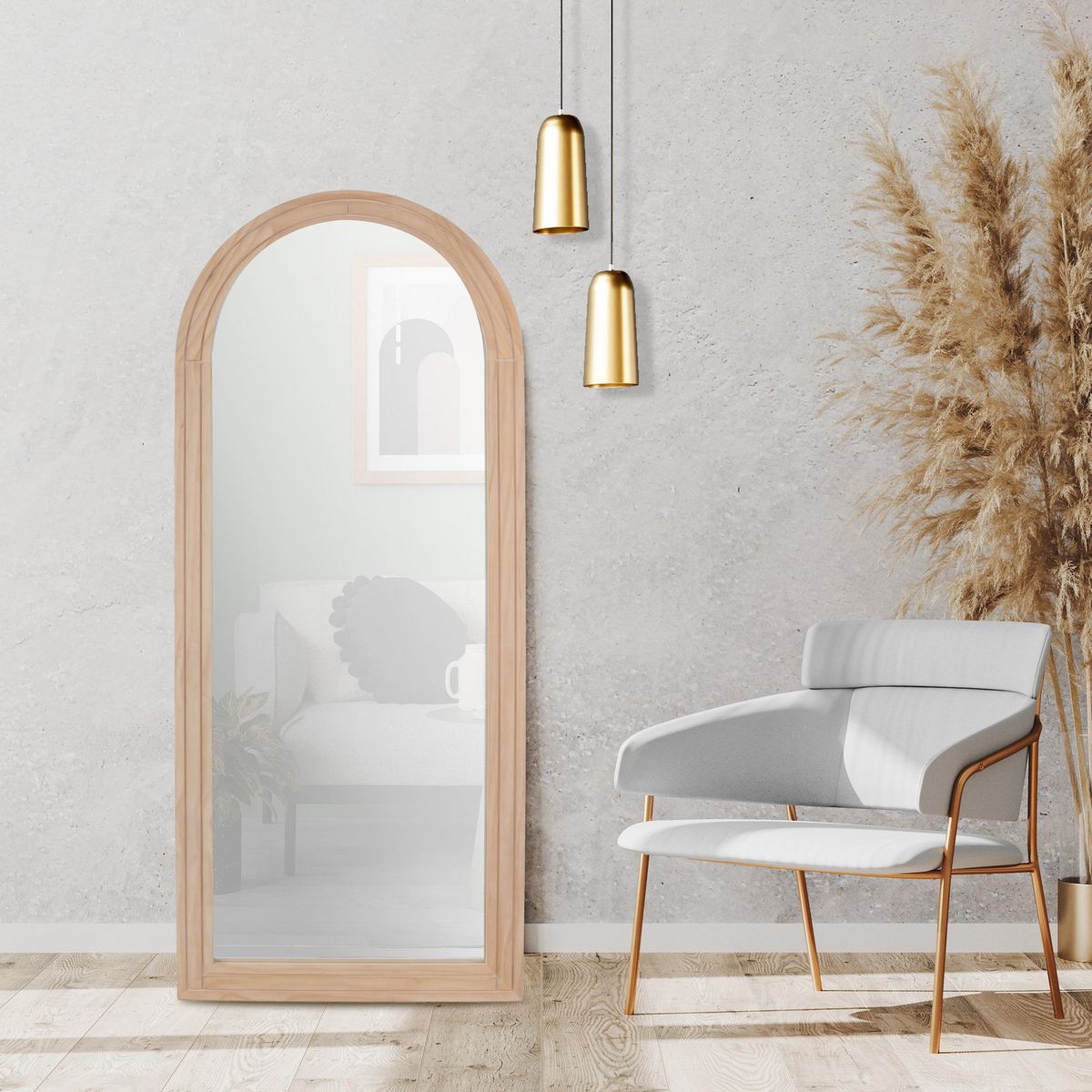 JUST HOME COLLECTION - Espejo Decorativo Madera 76x178 Arco Boho Cuerpo Entero