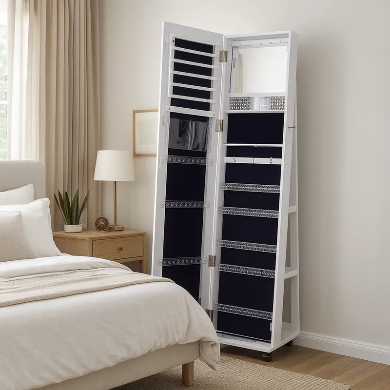 JUST HOME COLLECTION - Espejo Joyero Organizador Repisa 38x163 cm Blanco con Ruedas