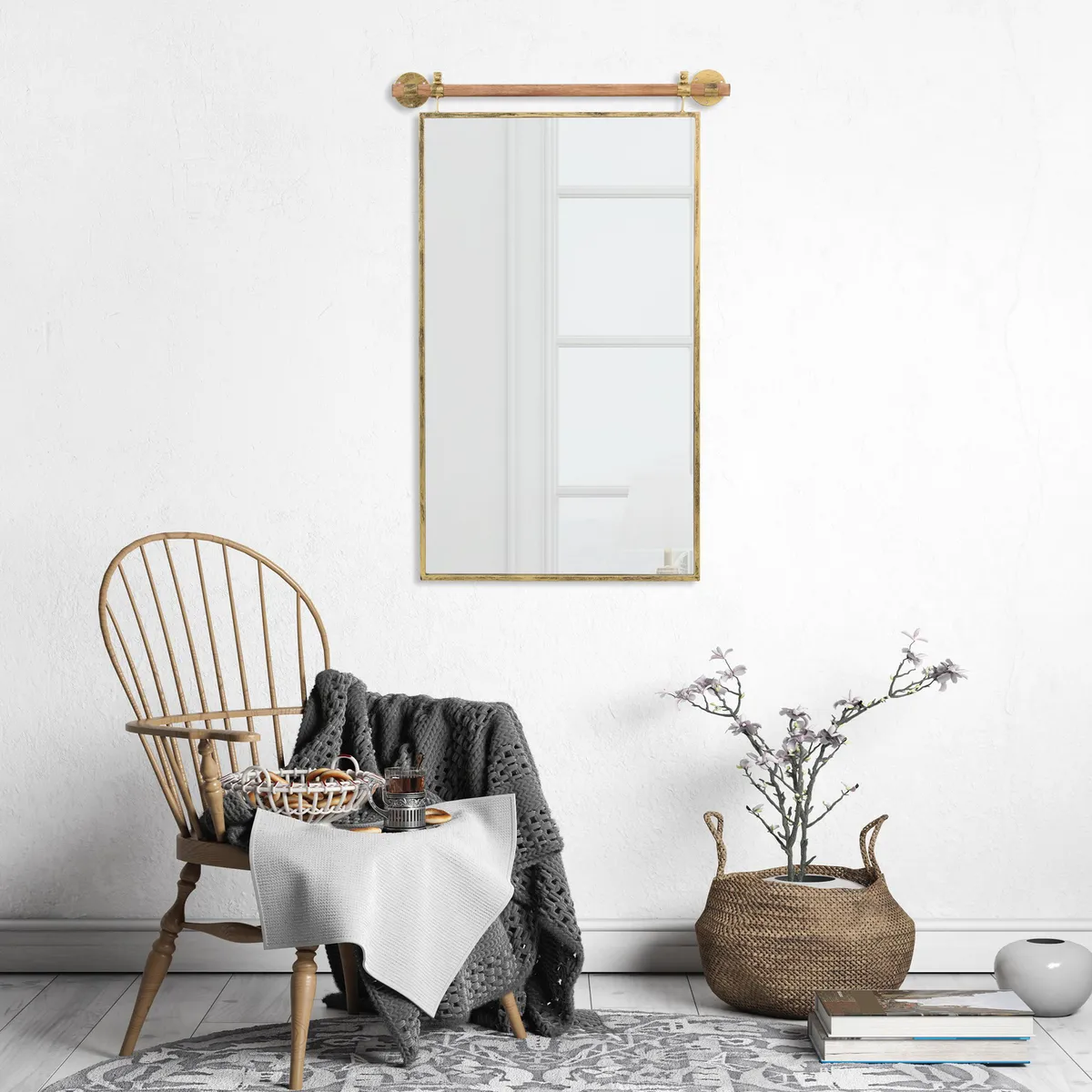 JUST HOME COLLECTION - Espejo Decorativo con Barra 60x90cm Hanger Dorado