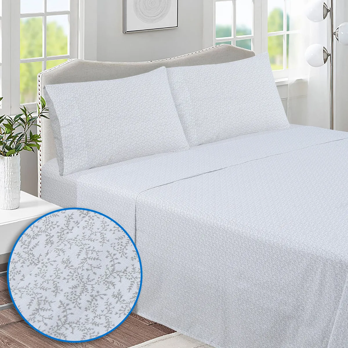 JUST HOME COLLECTION - Sabana Rama 144 Hilos Blanco, Gris