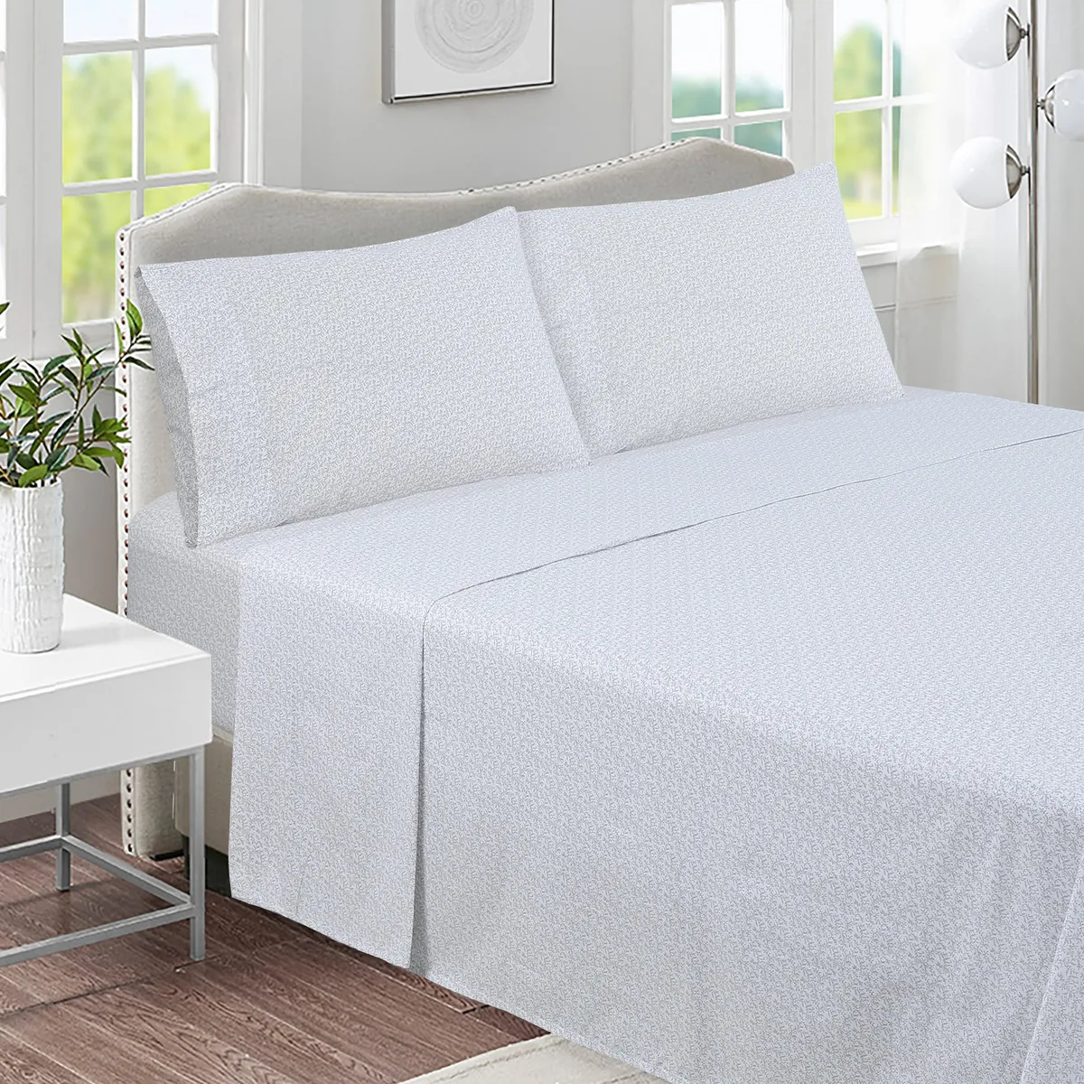 JUST HOME COLLECTION - Sabana Rama 144 Hilos Blanco, Gris