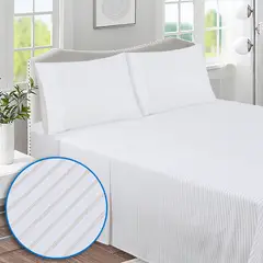 JUST HOME COLLECTION - Sabana Stripe 144 Hilos Blanco, Beige