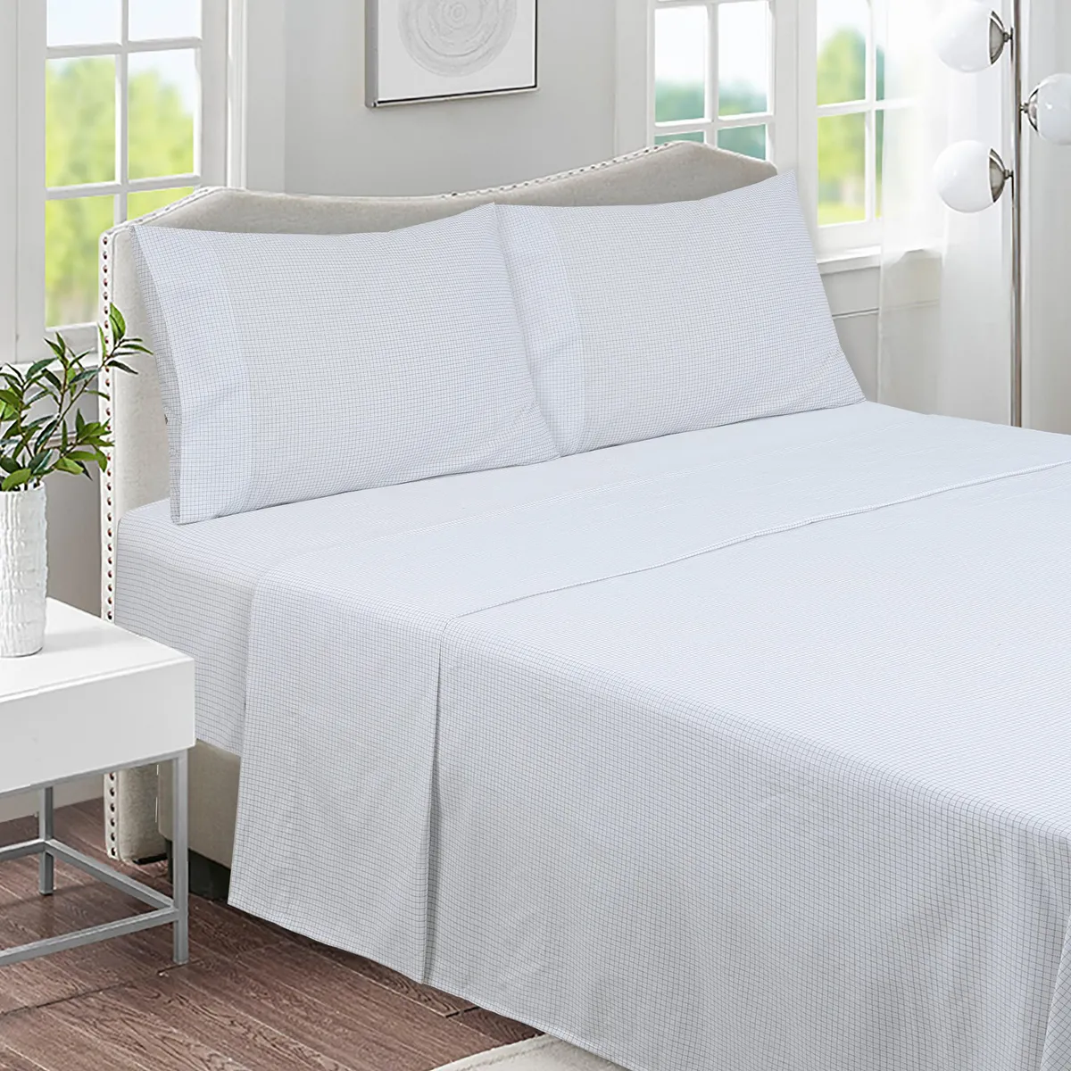 JUST HOME COLLECTION - Sabana Cuadro 144 Hilos Blanco, Gris