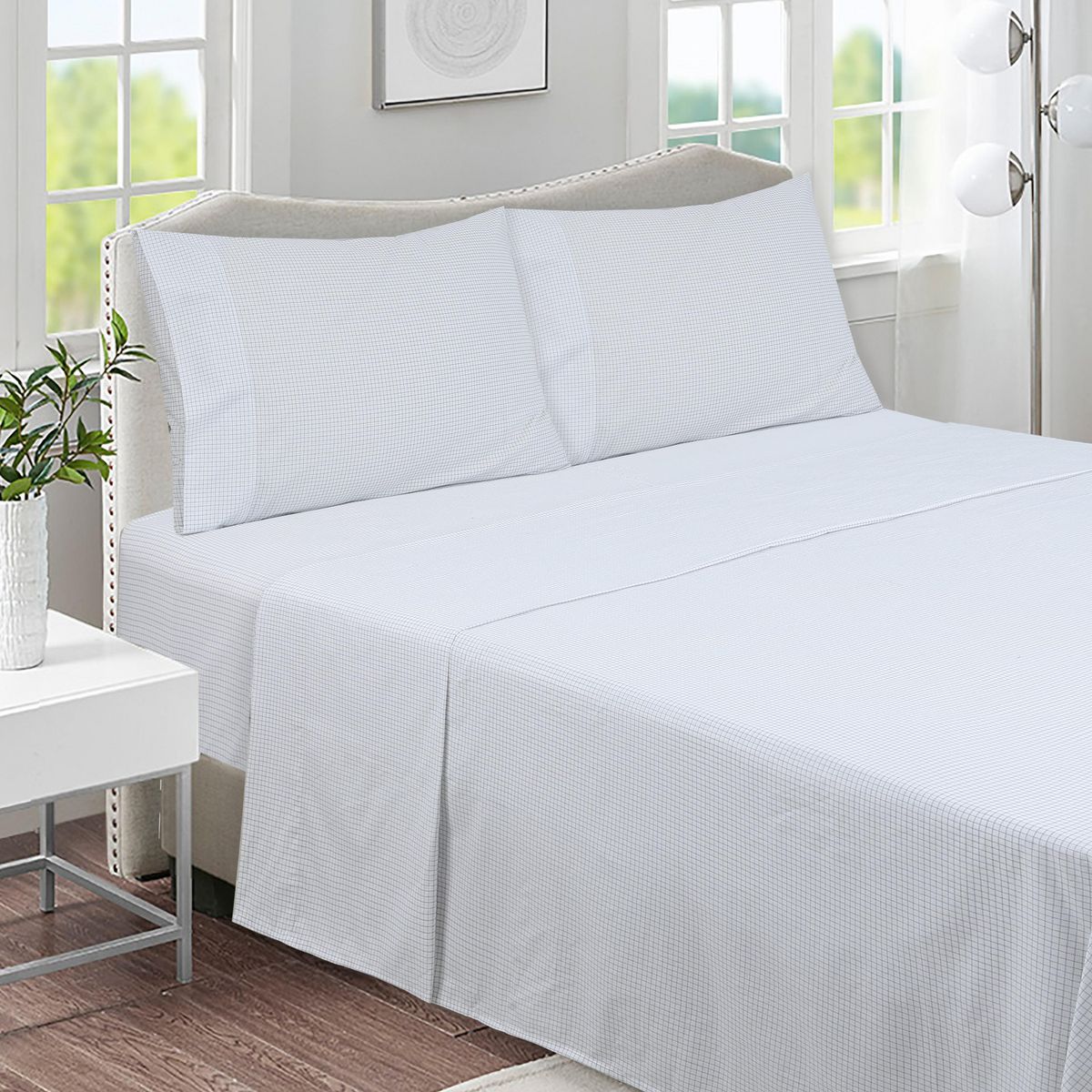 JUST HOME COLLECTION - Sabana Cuadro 144 Hilos Blanco, Gris