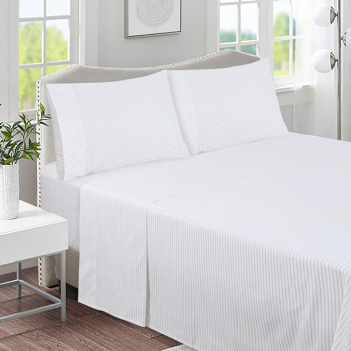 JUST HOME COLLECTION - Sabana Stripe 144 Hilos Blanco, Beige