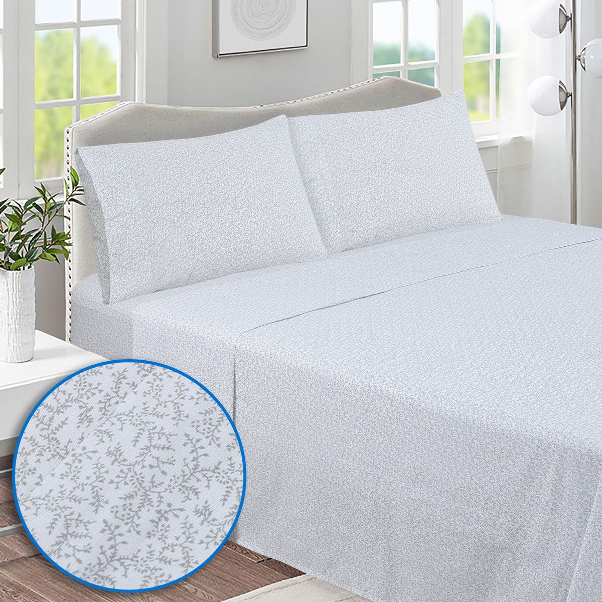 JUST HOME COLLECTION - Sabana Rama 144 Hilos Blanco, Gris