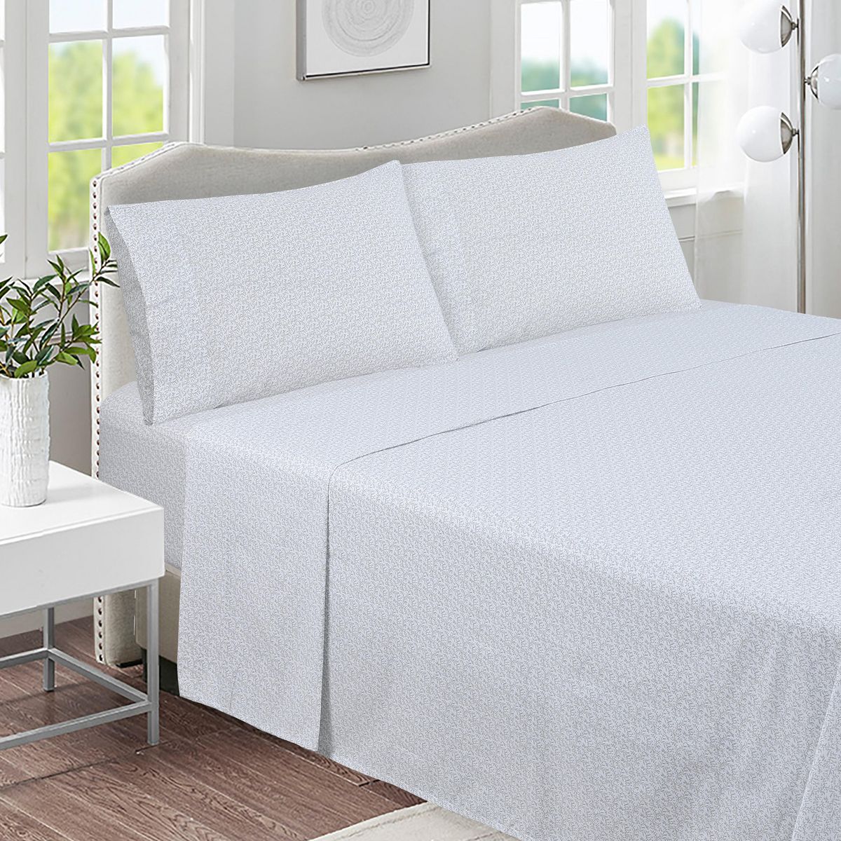 JUST HOME COLLECTION - Sabana Rama 144 Hilos Blanco, Gris