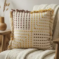 JUST HOME COLLECTION - Cojín Decorativo Puntos con Flecos 45x45 cm