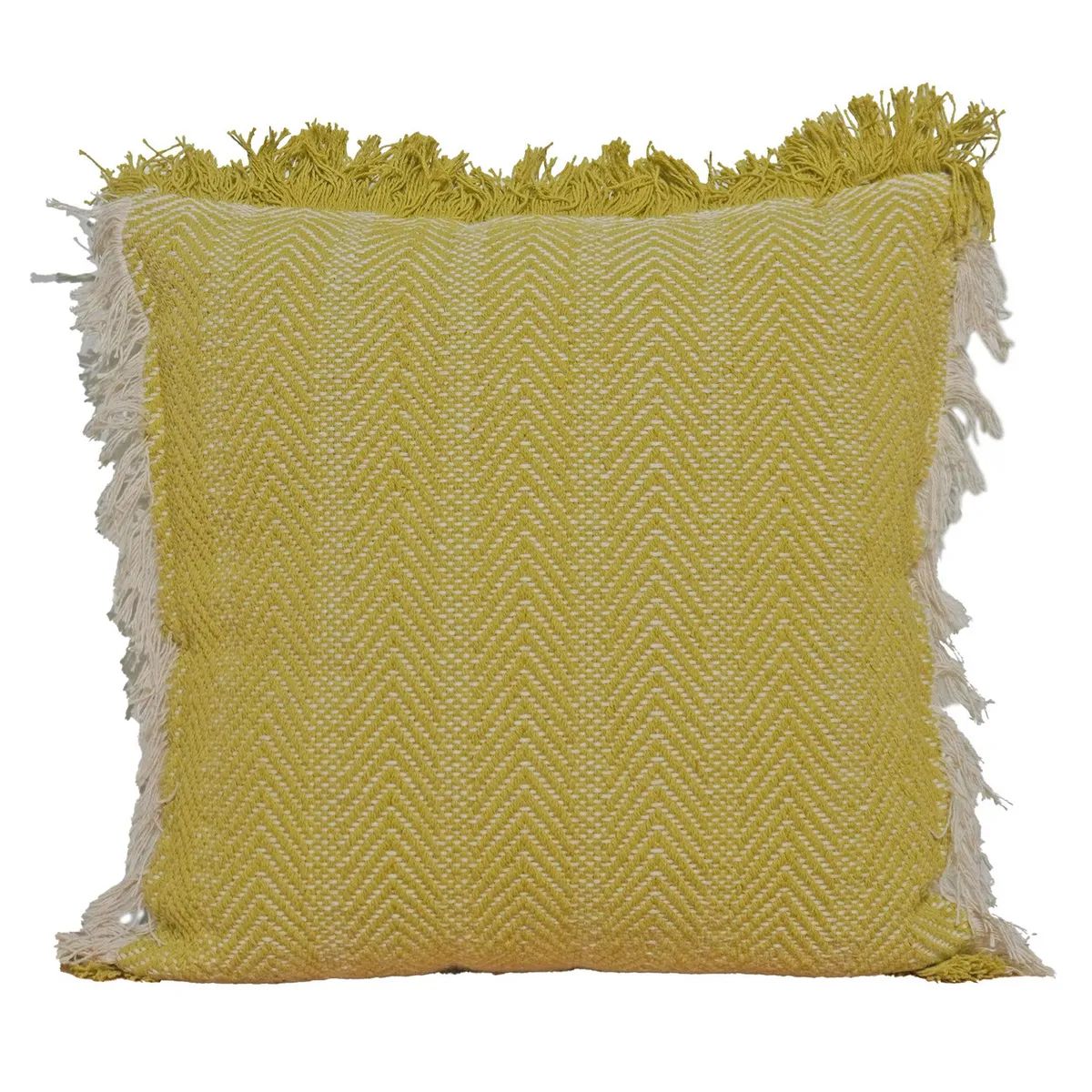 JUST HOME COLLECTION - Cojín Decorativo Amarillo con Flecos 45x45 cm
