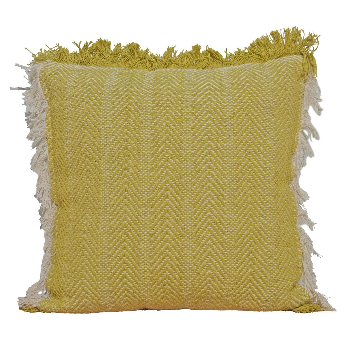 JUST HOME COLLECTION - Cojín Decorativo Amarillo con Flecos 45x45 cm