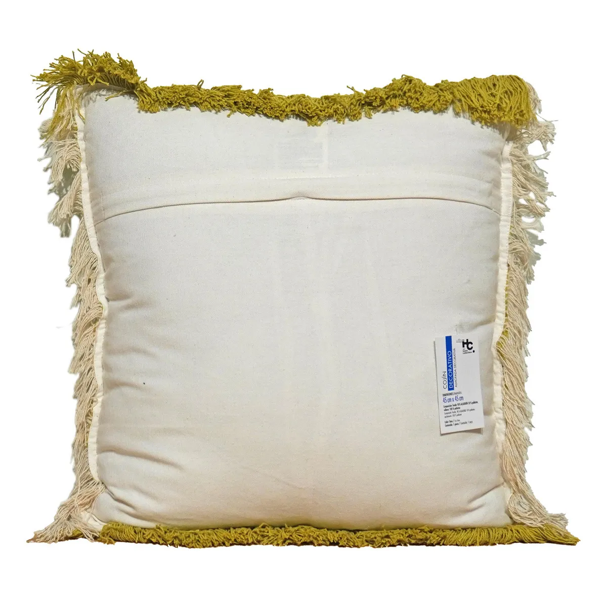 JUST HOME COLLECTION - Cojín Decorativo Amarillo con Flecos 45x45 cm