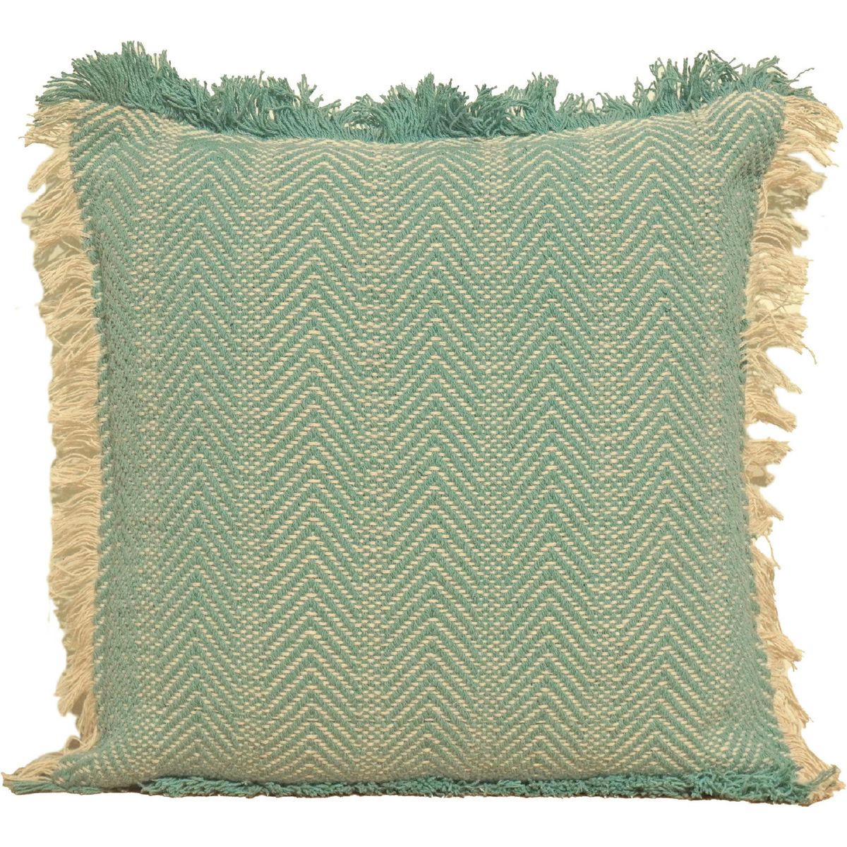 JUST HOME COLLECTION - Cojín Decorativo Verde con Flecos Amarillos 45x45 cm