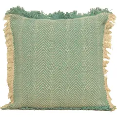 JUST HOME COLLECTION - Cojín Decorativo Verde con Flecos Amarillos 45x45 cm