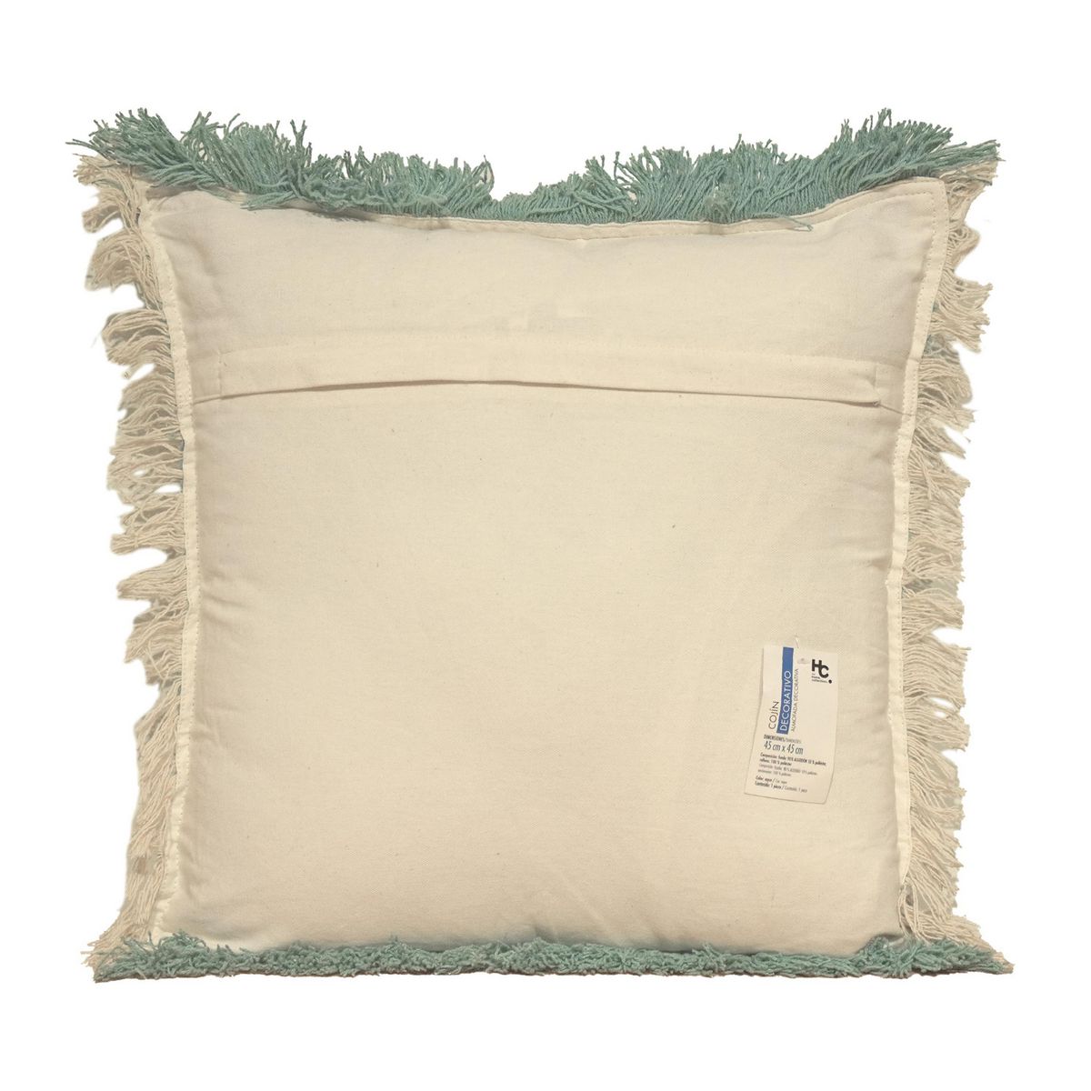 JUST HOME COLLECTION - Cojín Decorativo Verde con Flecos Amarillos 45x45 cm