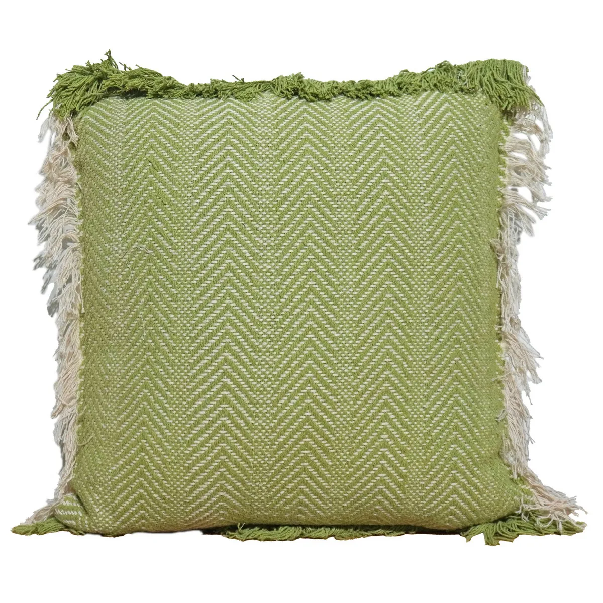 JUST HOME COLLECTION - Cojín Decorativo Verde con Flecos 45x45 cm