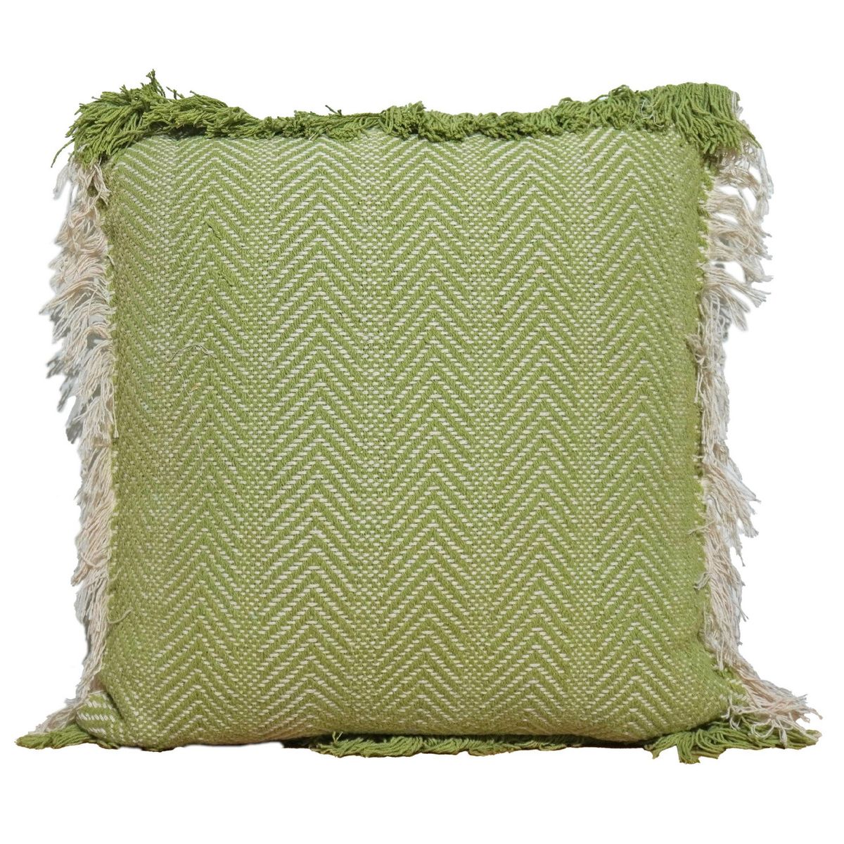 JUST HOME COLLECTION - Cojín Decorativo Verde con Flecos 45x45 cm