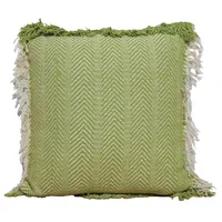 Cojín Decorativo Verde con Flecos 45x45 cm